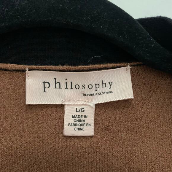 PHILOSOPHY Cardigan Open Front Long Line Knit Pockets Black Trim Gold Hardware - Picture 10 of 13